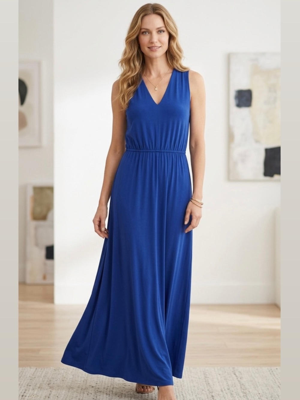 Ralph Lauren Women Royal Blue Maxi Dress Size 8 Formal Party Cocktail Stretchy